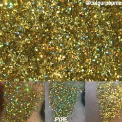 swatch of Colourpop FYRE pressed glitter